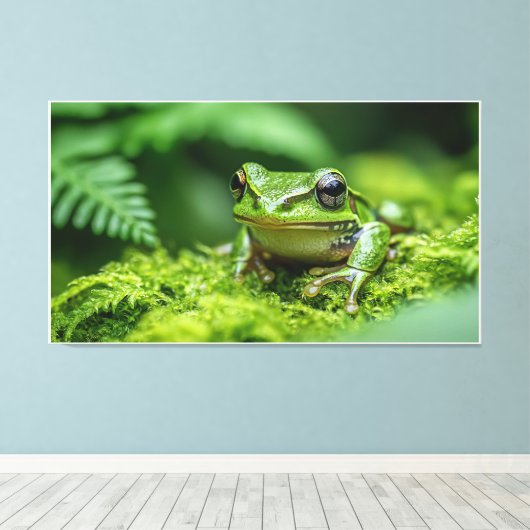 Frosch in neuem Waldmoosbewuchs Leinwanddruck (Insitu (Holzboden))