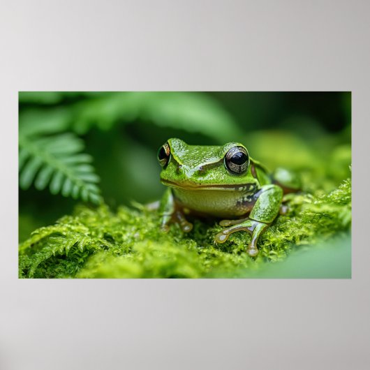 Frosch in neuem Waldmoosbewuchs Poster (Vorne)