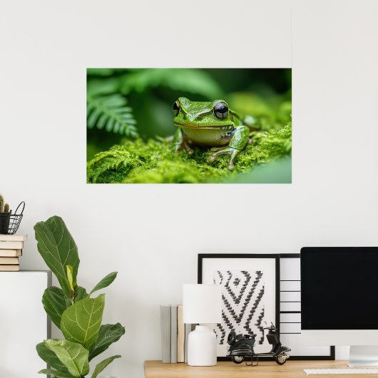Frosch in neuem Waldmoosbewuchs Poster (Heimbüro)