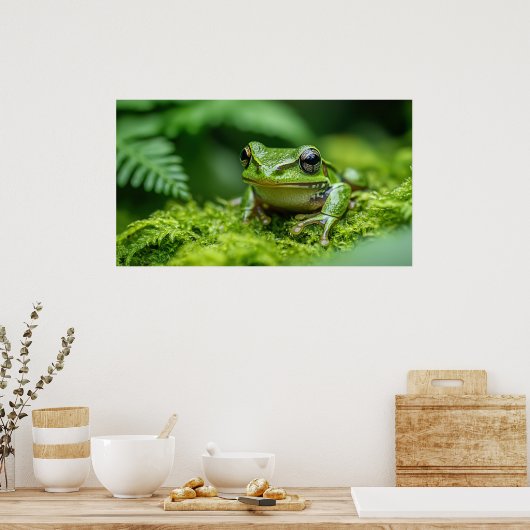 Frosch in neuem Waldmoosbewuchs Poster (Küche)