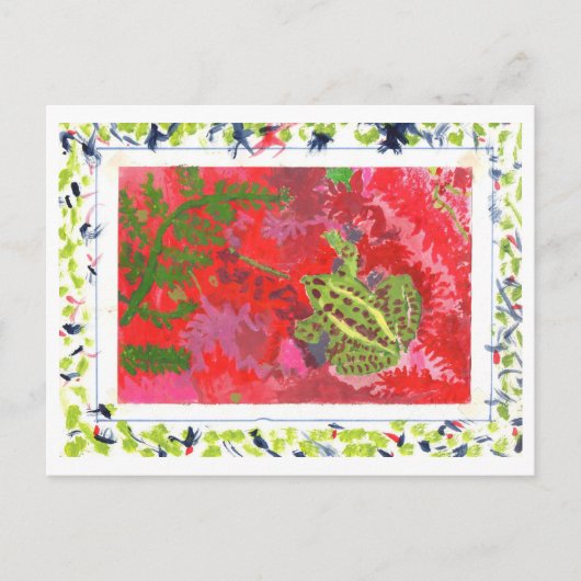 Frosch in rotem Bug in handgemalt Rahmen Postkarte (Vorderseite)