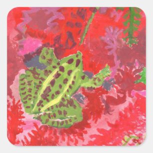 Frosch in roten Stickereien Quadratischer Aufkleber