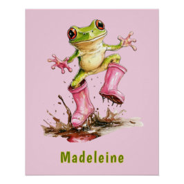 Frosch in süßen rosa Stiefeln in einer Pfütze Mono Poster