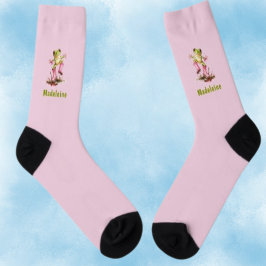Frosch in süßen rosa Stiefeln in Regenpfütze Monog Socken