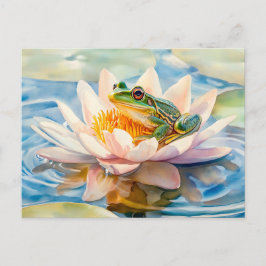 Frosch in Wasserlilie blühen Aquarellmalerei Postkarte