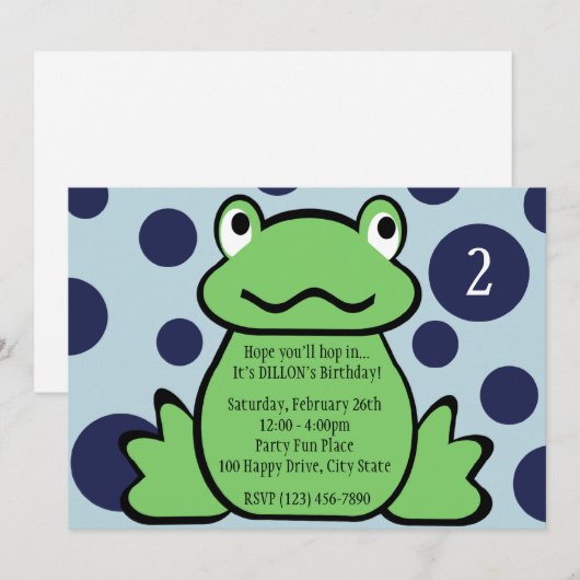 Frosch-Kindergeburtstag Einladung (Vorne/Hinten)