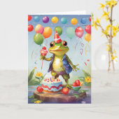 Frosch lächeln mit Feiern Karte (Gelbe Blume)