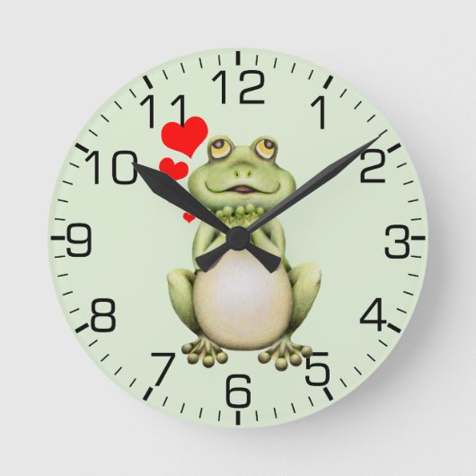 Frosch-Liebe, die Grün zeichnet Runde Wanduhr (Vorderseite)