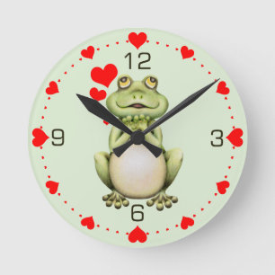 Frosch-Liebe Zeichne Grüne Herzen Runde Wanduhr