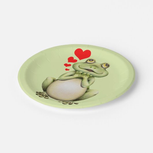 Frosch-Liebe Zeichnend Pappteller (Schrägansicht)