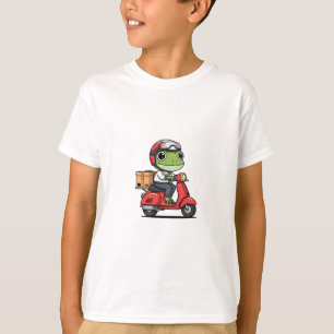 Frosch-Lieferbote Roller Roter Helm Kinder T-Shirt