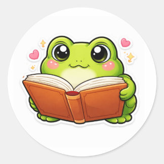 Frosch liest ein Buch Runder Aufkleber