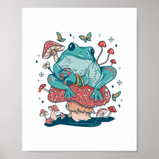 Frosch Lounges auf einem Pilzkern-Hütte Poster (Vorne)