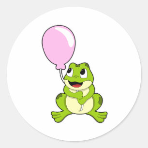 Frosch mit Ballon Runder Aufkleber
