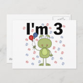 Frosch mit Balloons 3. Geburtstag Postkarte (Vorne/Hinten)