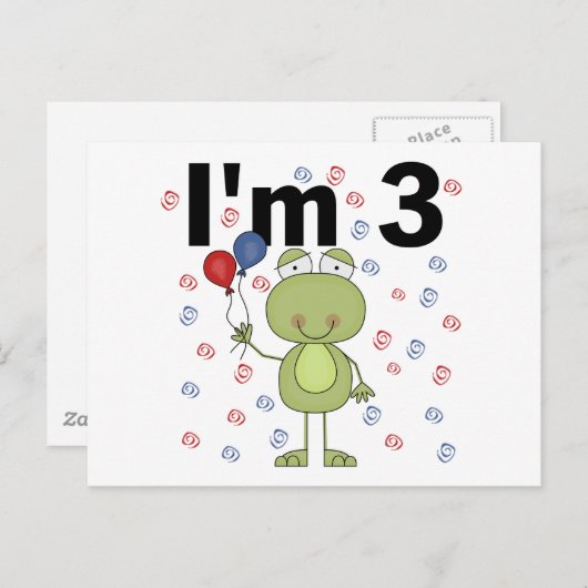 Frosch mit Balloons 3. Geburtstag Postkarte (Vorne/Hinten)