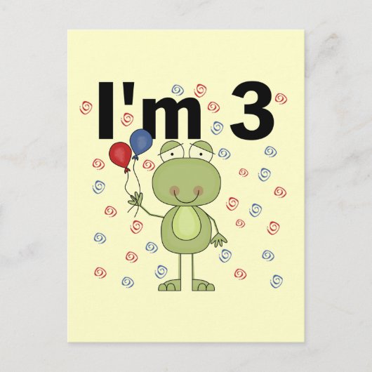 Frosch mit Balloons 3. Geburtstag Postkarte (Vorderseite)