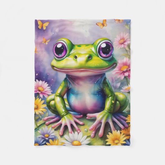 Frosch mit Blume, digitale Kunst Fleecedecke (Vorderseite)