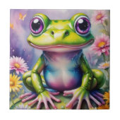 Frosch mit Blume, digitale Kunst Fliese (Vorderseite)
