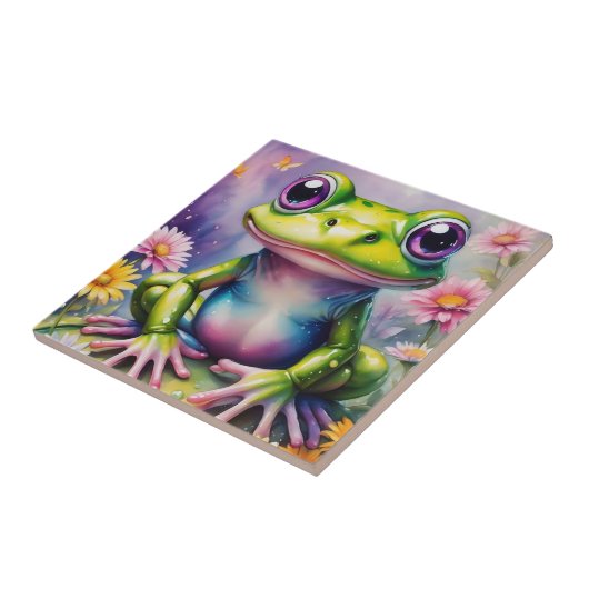 Frosch mit Blume, digitale Kunst Fliese (Seite)