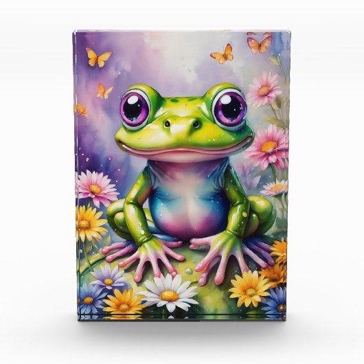 Frosch mit Blume, digitale Kunst Fotoblock (Vorderseite)