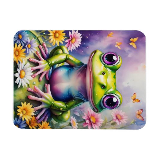 Frosch mit Blume, digitale Kunst Magnet (Horizontal)
