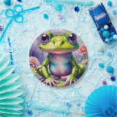 Frosch mit Blume, digitale Kunst Pappteller (Party)