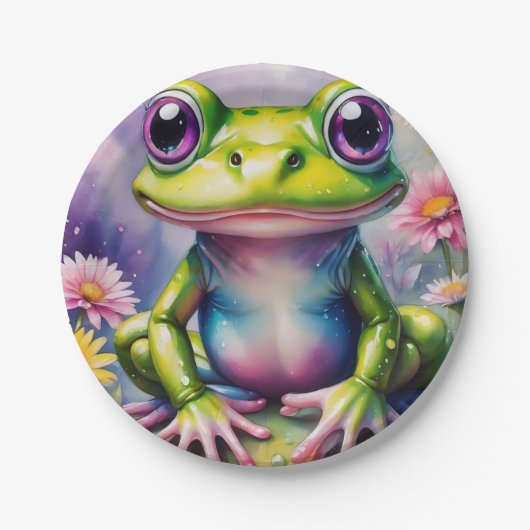 Frosch mit Blume, digitale Kunst Pappteller (Vorderseite)