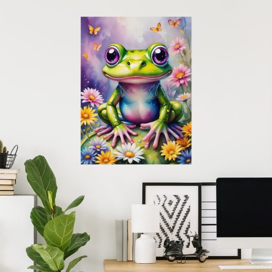 Frosch mit Blume, digitale Kunst Poster (Heimbüro)