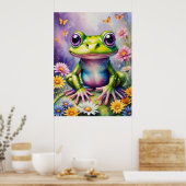 Frosch mit Blume, digitale Kunst Poster (Küche)