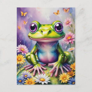 Frosch mit Blume, digitale Kunst Postkarte
