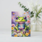 Frosch mit Blume, digitale Kunst Postkarte (Stehend Vorderseite)