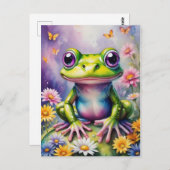 Frosch mit Blume, digitale Kunst Postkarte (Vorne/Hinten)