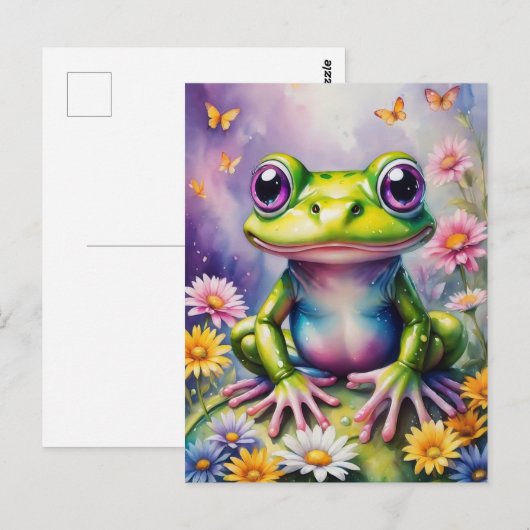 Frosch mit Blume, digitale Kunst Postkarte (Vorne/Hinten)