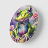 Frosch mit Blume, digitale Kunst Runde Wanduhr (Winkel)