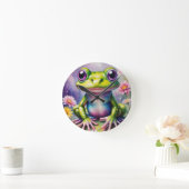 Frosch mit Blume, digitale Kunst Runde Wanduhr (Zuhause)