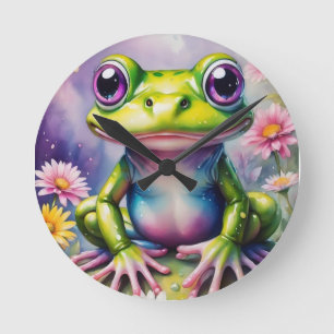 Frosch mit Blume, digitale Kunst Runde Wanduhr