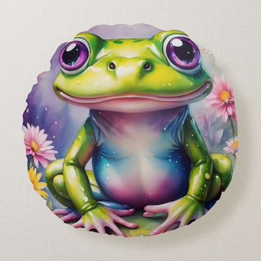 Frosch mit Blume, digitale Kunst Rundes Kissen (Vorderseite)