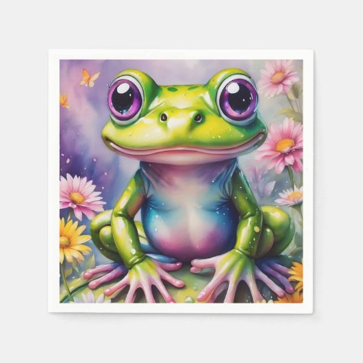 Frosch mit Blume, digitale Kunst Serviette (Vorderseite)
