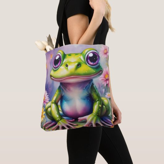 Frosch mit Blume, digitale Kunst Tasche (Von Nahem)