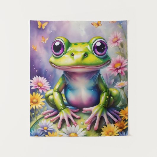 Frosch mit Blume, digitale Kunst Wandteppich (Vorderseite)
