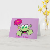 Frosch mit Blume, glücklich 1. Geburtstag! Karte (Gelbe Blume)