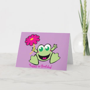 Frosch mit Blume, glücklich 1. Geburtstag! Karte