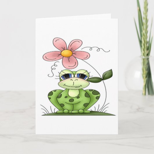 Frosch mit Blume Karte (Vorderseite)