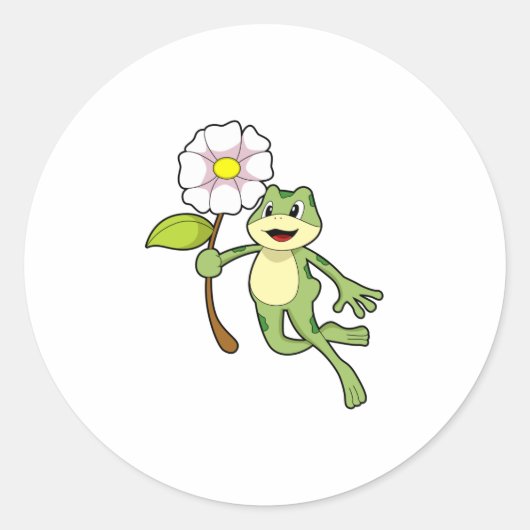 Frosch mit Blume.PNG Runder Aufkleber (Vorderseite)