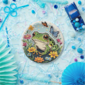 Frosch mit Blume und Schmetterlingen Pappteller (Party)