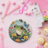 Frosch mit Blume und Schmetterlingen Pappteller (Party)