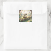 Frosch mit Blumenkrone im Wald Quadratischer Aufkleber (Tasche)