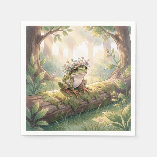 Frosch mit Blumenkrone im Wald Serviette (Vorderseite)