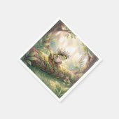 Frosch mit Blumenkrone im Wald Serviette (Ecke)